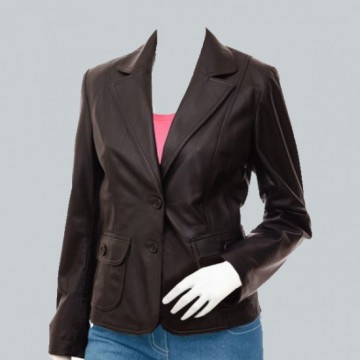 Women Brown Leather Blazer