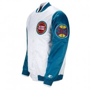 Pistons Ty Mopkins Teal and White Satin Jacket