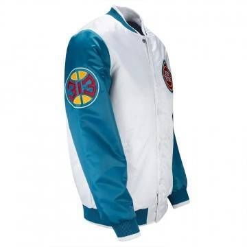 Pistons Ty Mopkins Teal and White Satin Jacket
