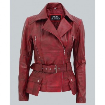 Victoria Women's Burgundy Moto Jacket