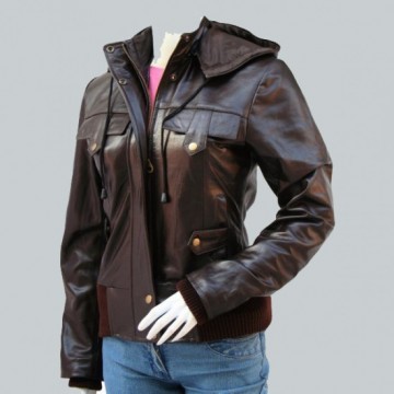 Top Class Brown Women's Leather Bomber Jacket