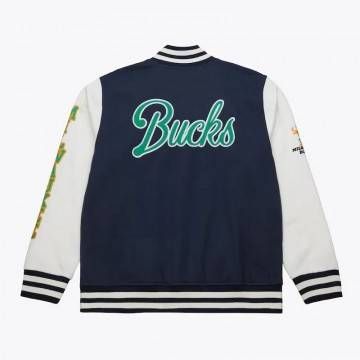 Milwaukee Bucks Navy & White Fleece Varsity Jacket