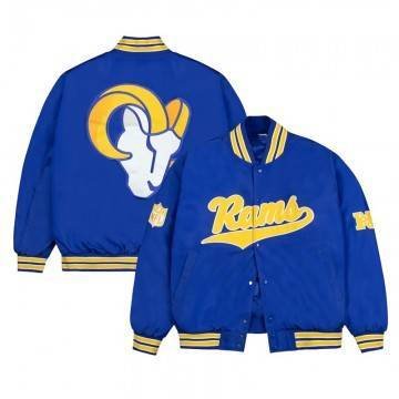 LA Rams Gold Rib Bomber Royal Satin Jacket LA Rams Gold Rib Bomber Royal Satin Jacket