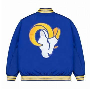 LA Rams Gold Rib Bomber Royal Satin Jacket LA Rams Gold Rib Bomber Royal Satin Jacket