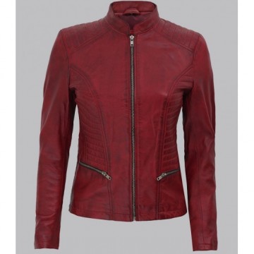 Rachel Womens Maroon Slim Fit Leather Jacket