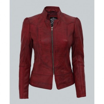 Montana Women's Biker Maroon Leather Jacket