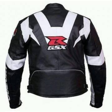 Mens Black and White Suzuki Motorycle Jacket