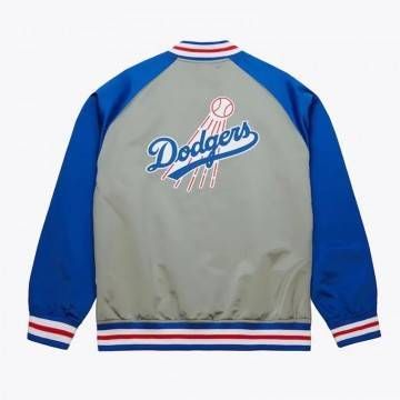 LA Dodgers Vintage Logo Gray Satin Jacket