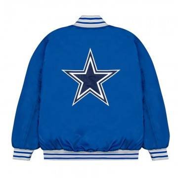 Dallas Cowboys Gray & White Rib Bomber Blue Jacket Dallas Cowboys Gray & White Rib Bomber Blue Jacket