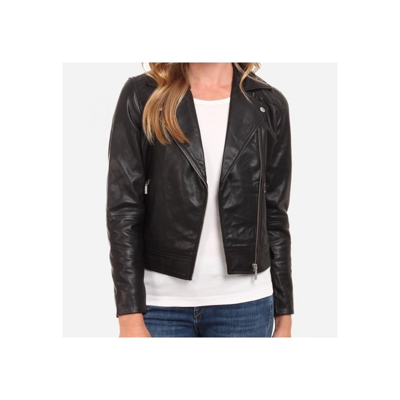 Women's Electra Black Leather Biker Jacket