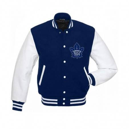 Official Toronto Maple Leafs Blue and White Letterman Jacket