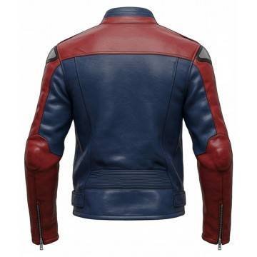 Captain-Inspired Red & Blue Leather Biker Jacket Captain-Inspired Red & Blue Leather Biker Jacket