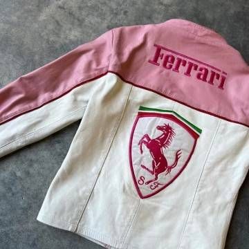 Unisex Pink Ferrari Leather Jacket F1