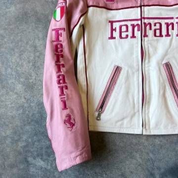 Unisex Pink Ferrari Leather Jacket F1