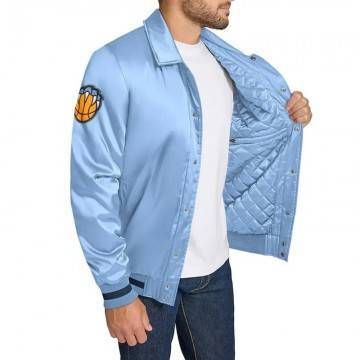 Memphis Grizzlies Stitch Applique Light Blue Satin Jacket