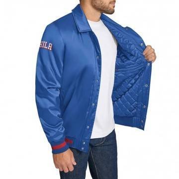 Philadelphia 76ers Stitch Applique Royal Satin Jacket