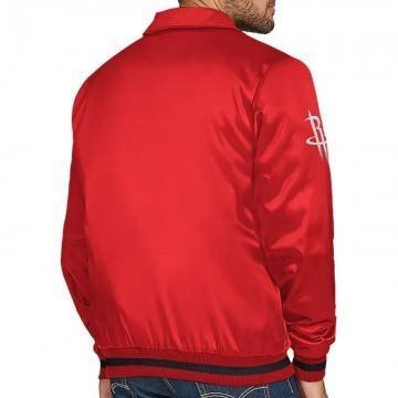 Houston Rockets Stitch Applique Red Satin Jacket