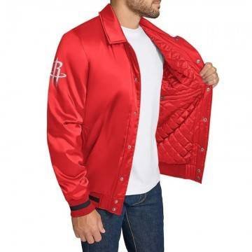 Houston Rockets Stitch Applique Red Satin Jacket