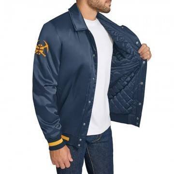 Denver Nuggets Stitch Applique Navy Satin Jacket