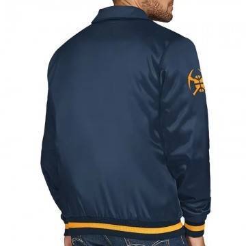 Denver Nuggets Stitch Applique Navy Satin Jacket