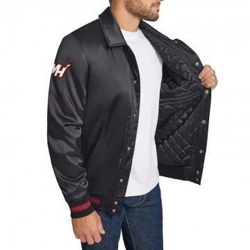 Miami Heat Stitch Applique Black Satin Jacket