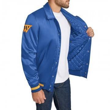 Golden State Warriors Stitch Applique Royal Satin Jacket