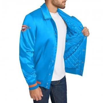 Oklahoma City Thunder Stitch Applique Blue Satin Jacket