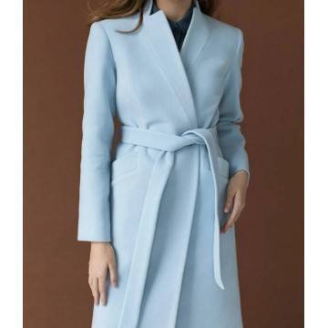 Autumn Baby Blue Double Breasted Wool Coat