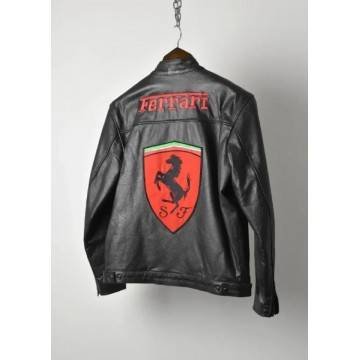 Ferrari Matt Black Racing Leather Jacket