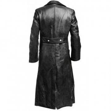 Men's German Classic WW2 Military Uniform Officer Black Leather Trench Coat