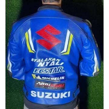 Suzuki Racing Blue Leather Biker Jacket Suzuki Racing Blue Leather Biker Jacket