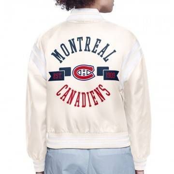 Montreal Canadiens Printed Logo Varsity White Satin Jacket