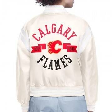 Calgary Flames Printed Logo Varsity Satin Jacket