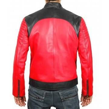 Men's Padded Red & Black Sheepskin Leather Jacket