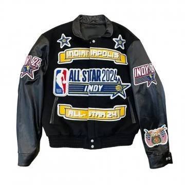 2024 All-Star Indianapolis Black Wool & Leather Jacket