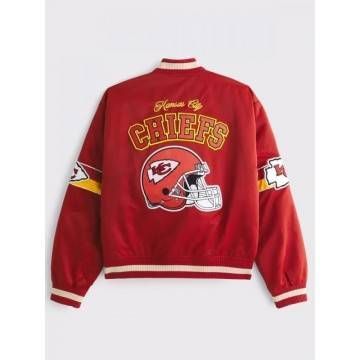 Abercrombie Chiefs Red Varsity Satin Bomber Jacket