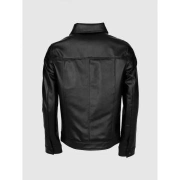 Men's Black Leather Jacket with Folded Collar Men's Black Leather Jacket with Folded Collar