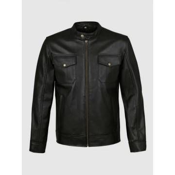 Black Leather Jacket with 4...