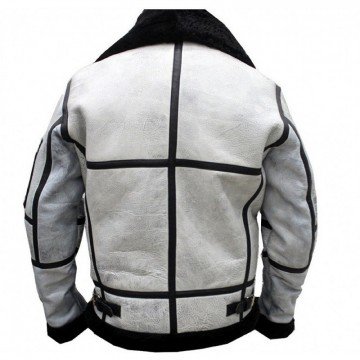 Bomber White Jacket Black Fur Collar Real Leather Jacket Shearling Handmade Mens Leather Jacket Bomber White Jacket Black Fur Collar Real Leather Jacket Shearling Handmade Mens Leather Jacket
