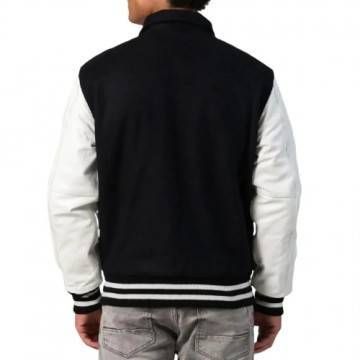 Black & White Leather Sleeve Letterman Jacket