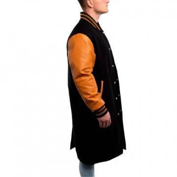 Black Wool and Old Gold Leather Letterman Coat