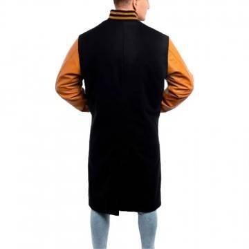 Black Wool and Old Gold Leather Letterman Coat