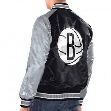 Black/Silver Brooklyn Nets Renegade Varsity Satin Jacket