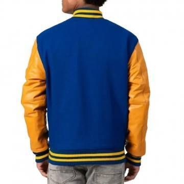 Bright Royal Body & Gold Leather Sleeves Letterman Jacket