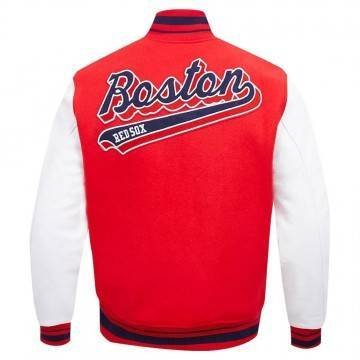 Boston Red Sox Script Tail Red & White Varsity Jacket Boston Red Sox Script Tail Red & White Varsity Jacket