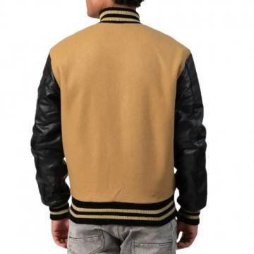 Camel Wool & Black Leather Letterman Coat Camel Wool & Black Leather Letterman Coat