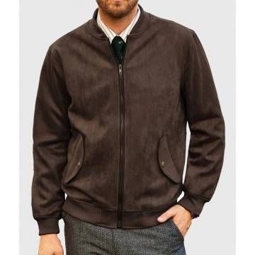 Carter Men’s Dark Brown Bomber Suede Leather Jacket