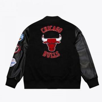 Chicago Bulls Black Out Vintage Logo Varsity Jacket