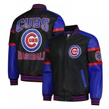 Chicago Cubs Black & Blue Varsity Leather Jacket Chicago Cubs Black & Blue Varsity Leather Jacket