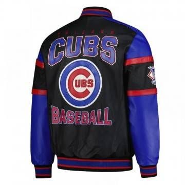 Chicago Cubs Black & Blue Varsity Leather Jacket Chicago Cubs Black & Blue Varsity Leather Jacket